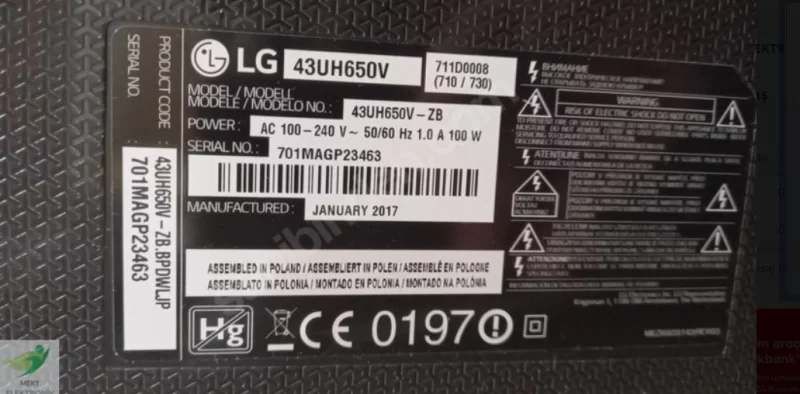 EAX66804605 1.1 6DEBT000-01Y2 EBL61741501 LG 43UH650V LG 55UH661V-ZF ANAKART MAİNBORD