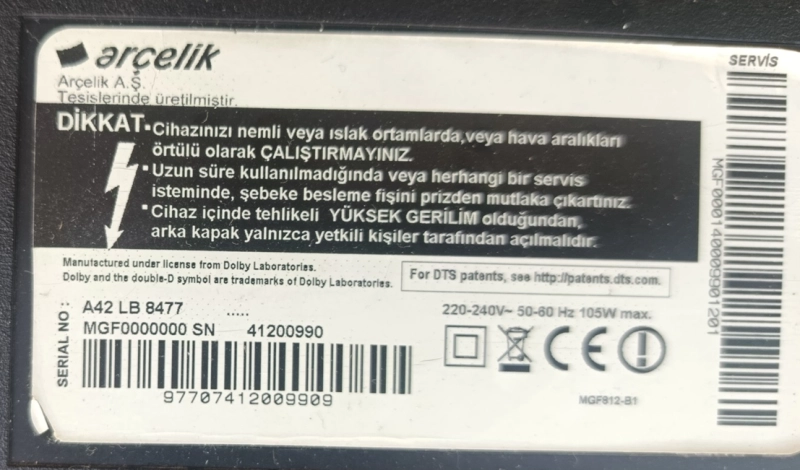 Dps-136bp,  ZKK910R,  Arçelik A42 Lb 8477 Power, Besleme