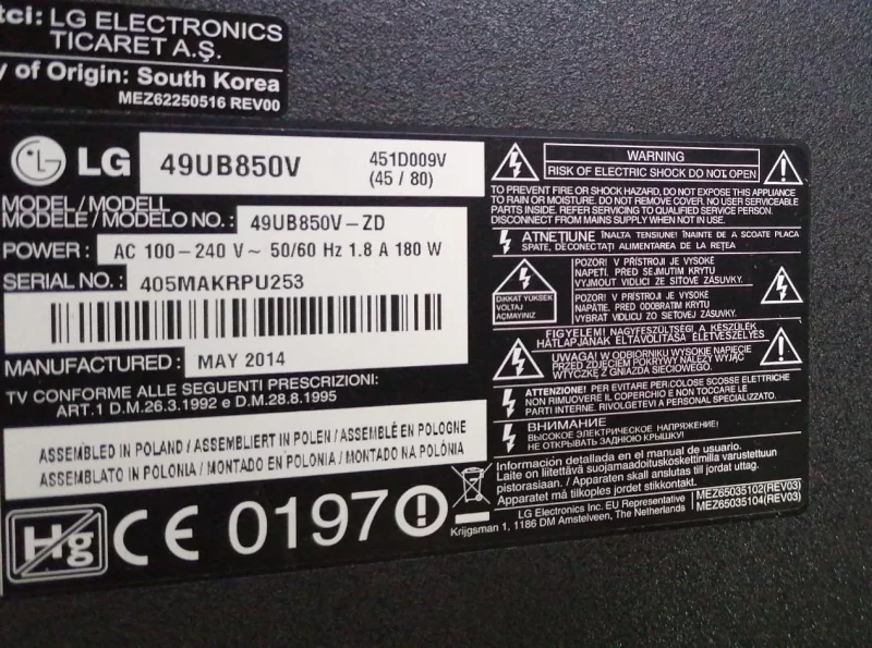 EAX65684604 (1.0), EBT62954607, LG 49UB850V MAİNBOARD ANAKART