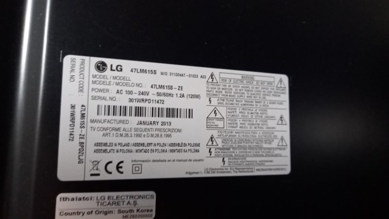Eax64310401(1.6), Eay62512701, Lg 47lm615s, 47lm620s,47lm4600,47ls4500 Besleme 