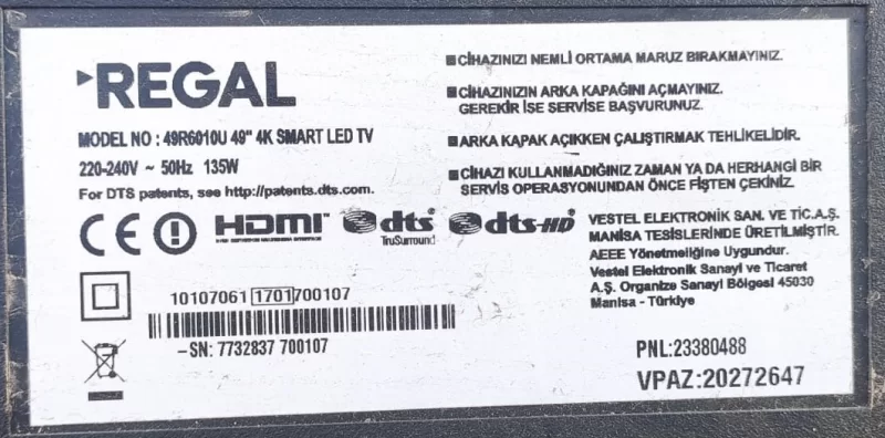 17LD168 Regal 42R6010U Kumanda Gözü IR