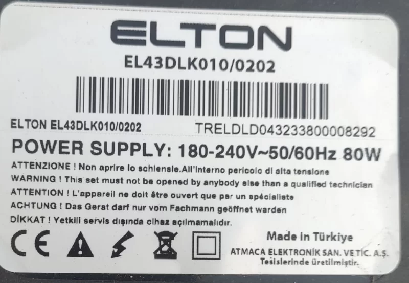 E255400 Elton EL43DLK010 T-con Board 