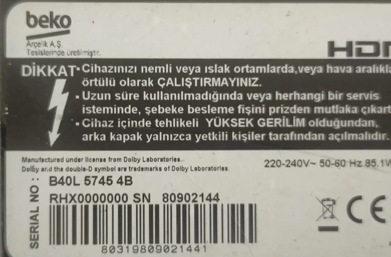 5844-RUK200-OpC0 , Ver00 01  Beko B40L57454B Kumanda Gözü Ir