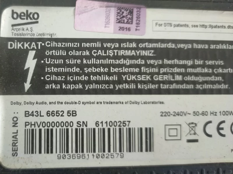 ZNK107R  Beko B43L66525B Hoparlör Ses Sistemi