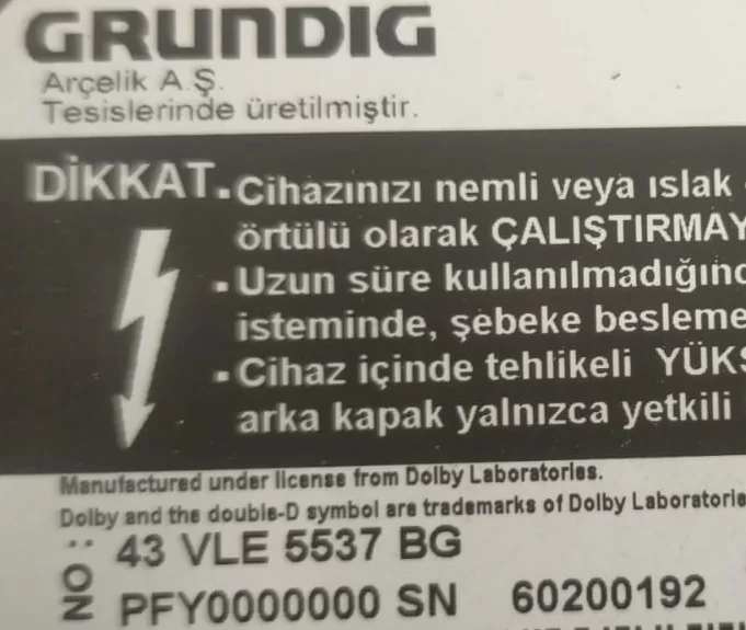 Zgy192-01, Grundig 43 Vle 5537 Bg Kumanda Gözü Ir