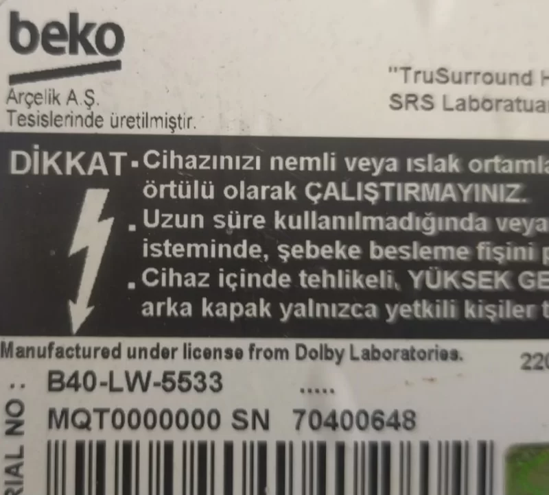 VTY194-37 Beko B40LW5533  POWER BESLEME