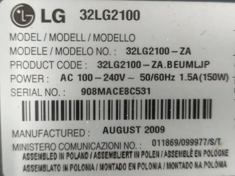 EAX55176301 Lg 32LG2100 Power Board Besleme