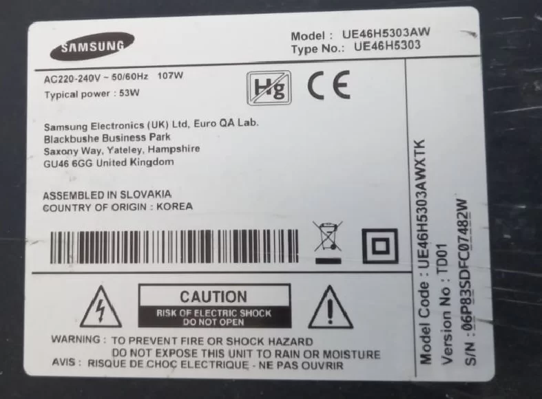 Lsf460hn0, Bn41-01938b Samsung Ue46h5303 T-Con Board