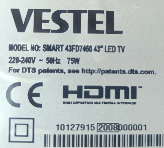 17ıps62, 28412064, 23506412, Vestel 43fd7460 Power Besleme