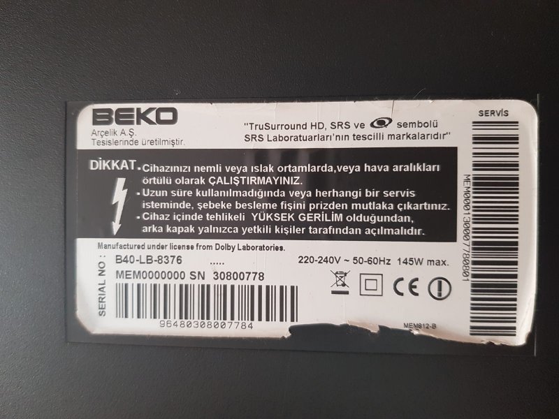 BEKO B40-LB-8376,DPS-219GP A,2950303707,POWER BOARD,BESLEME