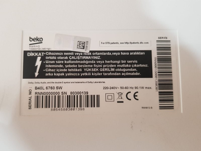  BEKO B40L 6760 5W,ZUV194R-8,POWER BOARD,BESLEME