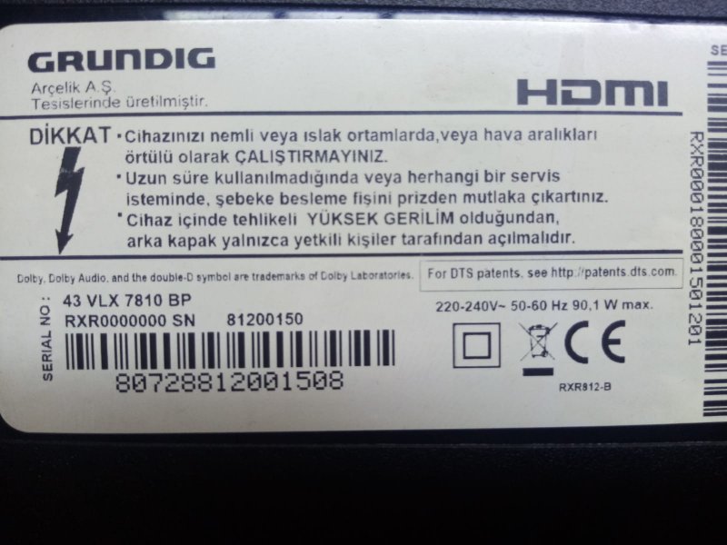 GRUNDİG 43 VLX 7810 ZUY192R-01 KUMANDA GÖZÜ