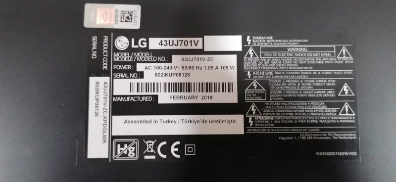 EAX67267601, LGP43D-17U2, LG 43UJ701V POWER BESLEME