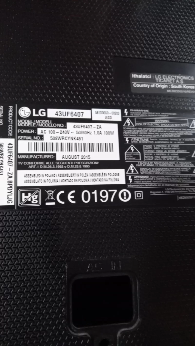 EAX66485502 (1.0), EBT64023503, LG 43UF6407 LG49UF6407 MAİNBOARD ANAKART