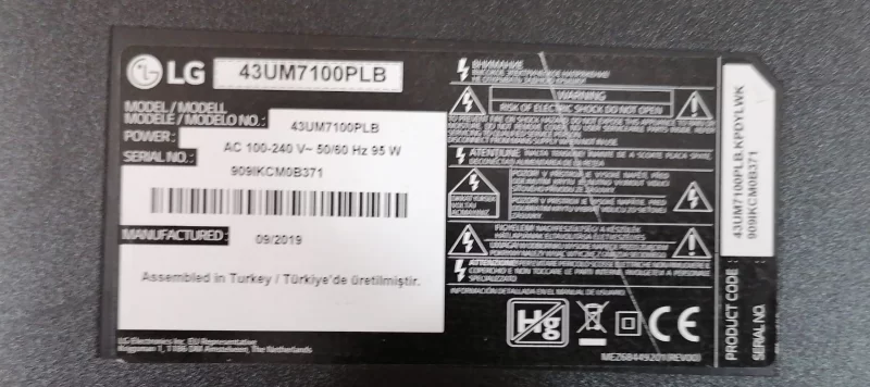 EAX67209001 (1.5), LGP43DJ-17U1, LG 43UM7100PLB POWER BESLEME