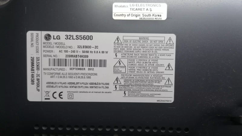 EAD62046910 LG 32LS5600 LVDS KABLOSU