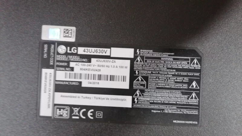 EAX67209001 (1.5), LGP43GJ-17U1, LG 43UJ630V POWER BESLEME