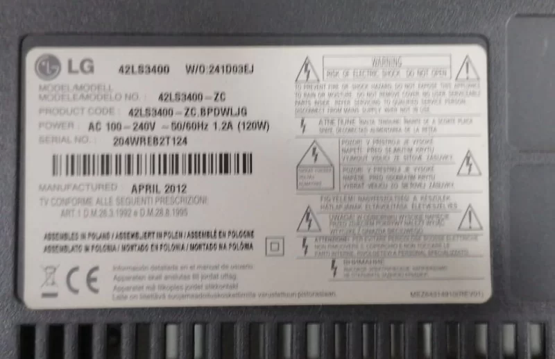 EAX64604501 (1.5), LG 42LS3400 POWER BESLEME