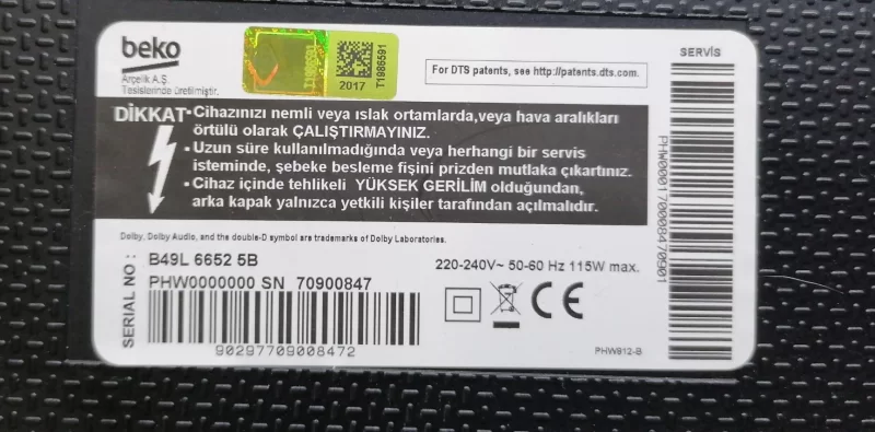 ZGP172, ZGY192, BEKO B49L 6652 5B SENSÖR KUMANDA GÖZÜ IR