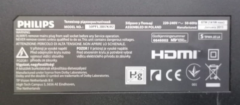 PHİLİPS 50PFL3807 KONTROL PANELİ