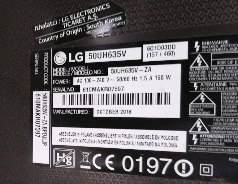 LGP50N-16UH12, EAY64309921, LG 50UH635V POWER BESLEME