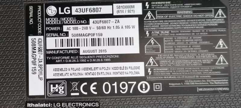 EAD63525704, EAD63525705, LG 43UF6807 LVDS KABLOSU