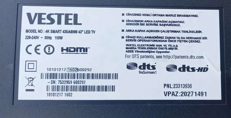 30084633, VESTEL 43UA8900 T-CON PANEL ARASI FİLM