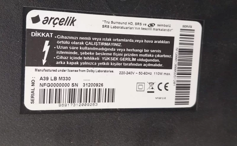 VVL192R-2, ARÇELİK A39 LB M330, B40 LB 4329 KUMANDA GÖZÜ SENSÖR IR