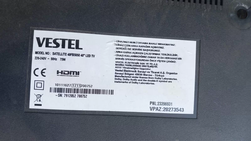 17MB140, 10111527, 23427346, VESTEL 40FB5050 MAİNBOARD ANAKART