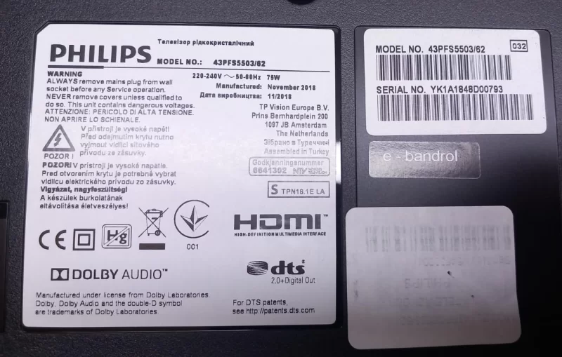 47-6021131 , BG3904EE0003B , PHİLİPS 43PFS5503 T-CON BOARD
