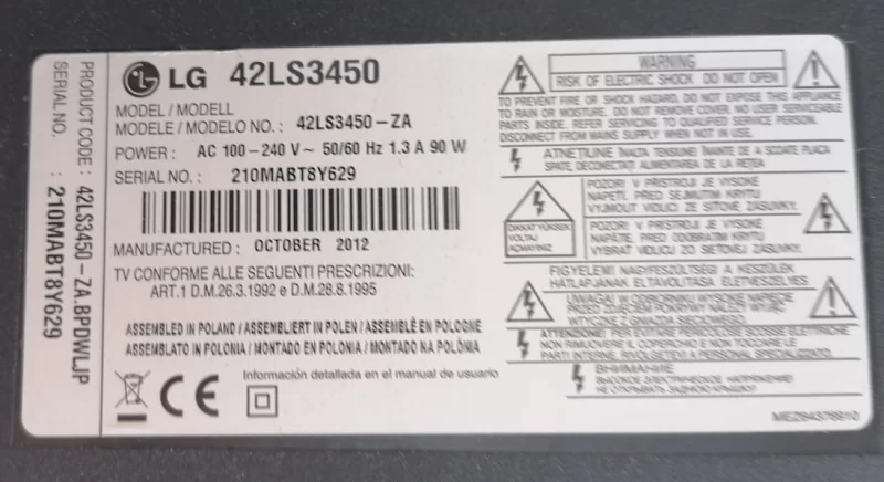 EAX64770201 (1.8), LGP42P-12LPB, LG 42LS3450 POWER BESLEME