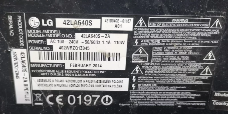 EAX64797004 (1.1), EBR76405101, LG 42LA640S MAİNBOARD ANAKART