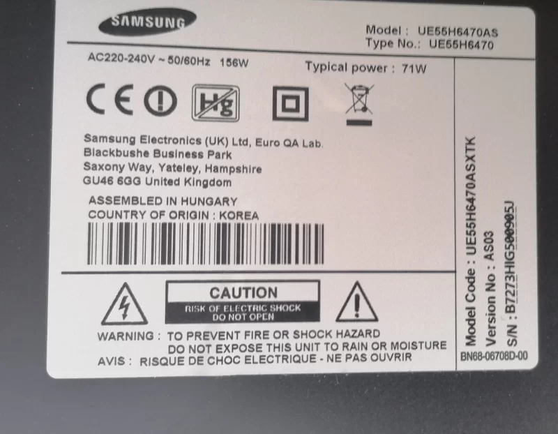 BN44-00711A, L55X1T_ESM, SAMSUNG UE55H6470 POWER BESLEME