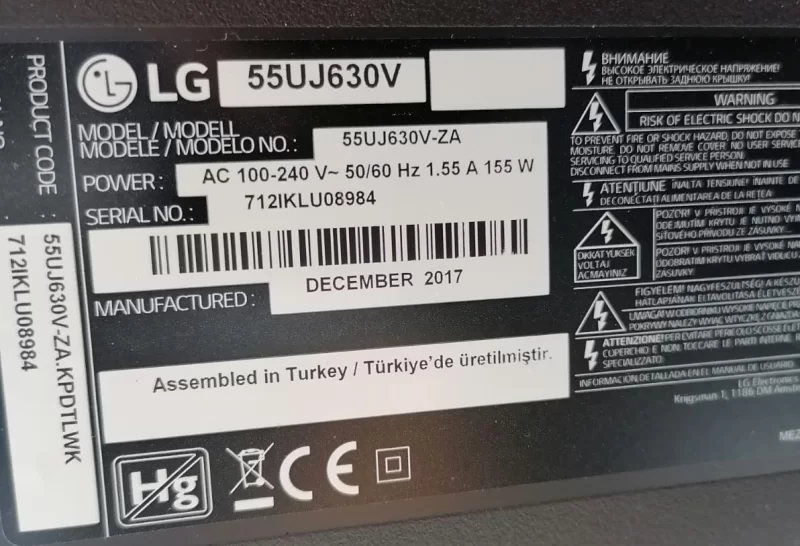 EAX67189101 (1.4), LGP55DJ-17UI, LG 55UJ630V POWER BESLEME