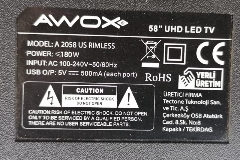 TP.MT5522S.PC822, AWOX A 2058 US 58' UHD MAİNBOARD ANAKART