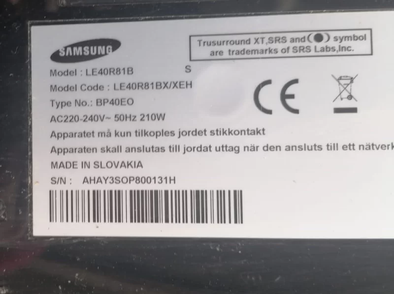 BN44-00165A, IP-231135A, SAMSUNG LE40R81B POWER BESLEME