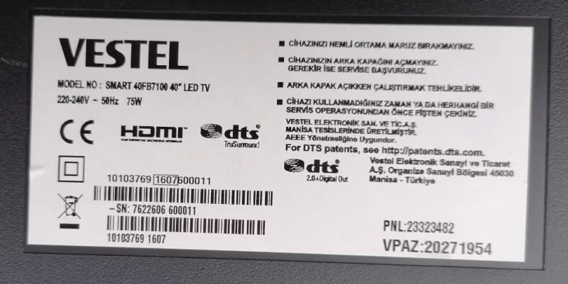 17MB97, 10103769, 23355007, VESTEL 40FB7100 MAİNBOARD ANAKART