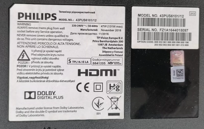 715G8132-M01-B00-005K, PHİLİPS 43PUS6101/12 MAİNBOARD ANAKART