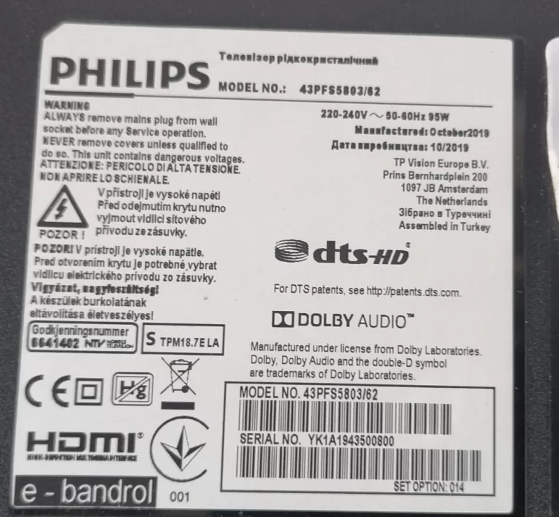 715G8962-P02-000-001S PHİLİPS 43PFS5803/62 POWER BESLEME