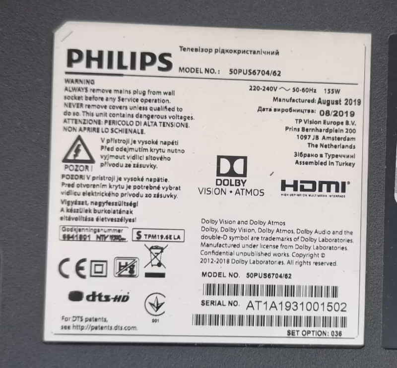 CV500U1-T01-CB-1 PHİLİPS 50PUS6704/62 T-CON BOARD