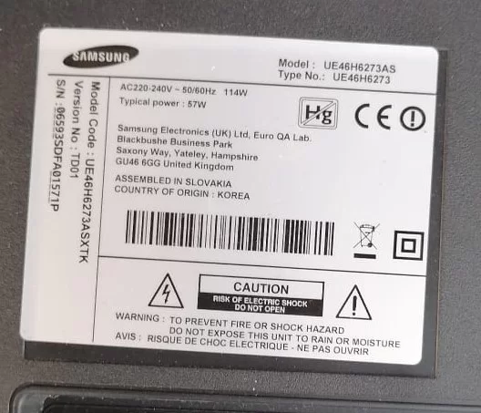 BN44-00771A, L46HF_EDY, SAMSUNG UE46H6273AS POWER BESLEME