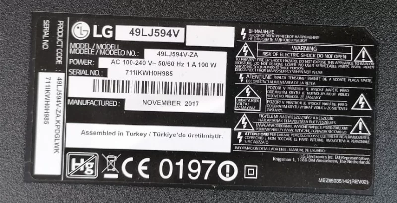 EAX67189301 (1.5), EAY64491401, LG 49LJ594V POWER BESLEME