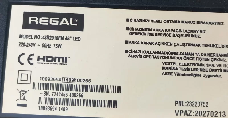 13VNB_S60TMB4C4LV0.0, REGAL 48R2010FM T-CON KARTI