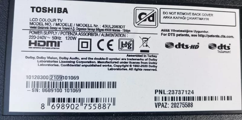 17MB230TC, TOSHİBA 43UL2063DT MAİNBOARD ANAKART