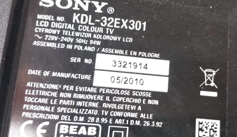 1-881-019-32, SONY KDL-32EX301 MAİNBOARD ANAKART