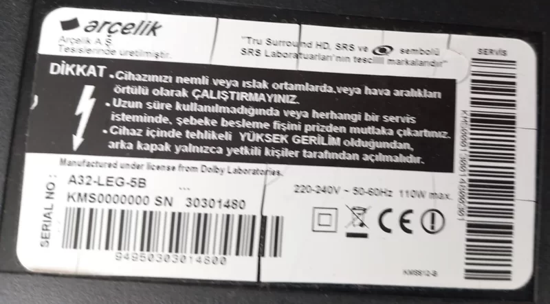 VSF190R-6 V-0, KMSUZZ, ARÇELİK A32-LEG-5B MAİNBOARD ANAKART