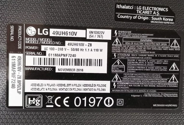EAX66923201 (1.4), EAY64388811, LG 49UH610V POWER BESLEME