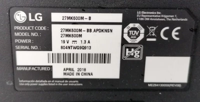 EAX68068801 (1.4), LG 27MK600M-B MAİNBOARD ANAKART