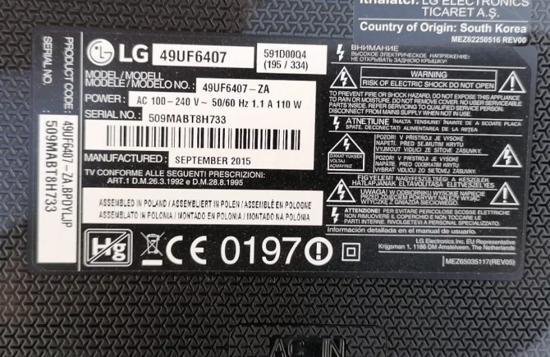 EAX66490701 (1.5), LG 49UF6407 POWER BESLEME