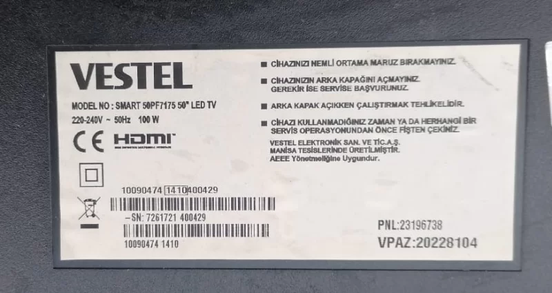 17TK148.1, VESTEL SMART 50PF7175 KONTROL PANELİ 